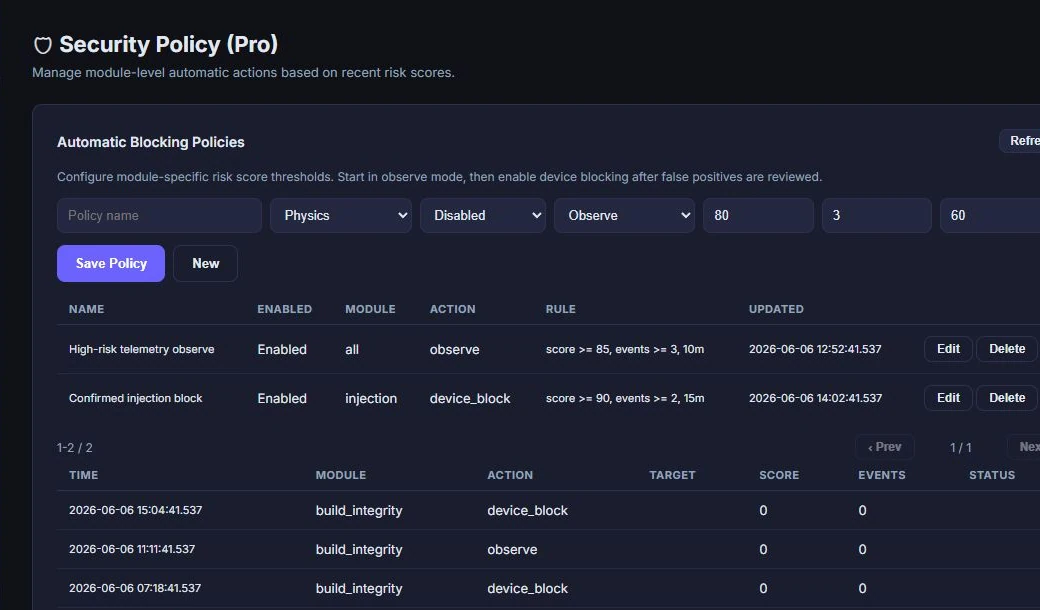 OZero Pro remote policy preview